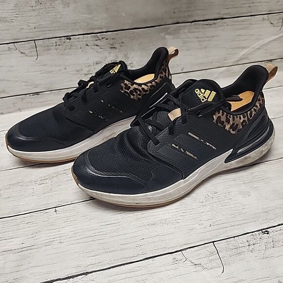 adidas RapidaSport Leopard Print Running Shoe Black Gold Metallic Women’s Size 6 - Picture 1 of 9